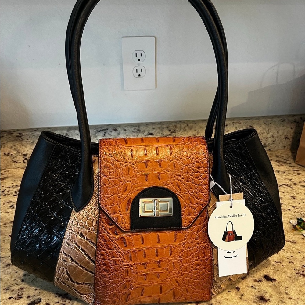 Calin collection Elegant Multi-Color Croc-Embossed Handbag